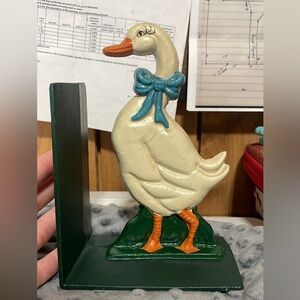 Country Cottage Decorative Goose Bookend with Blue Bow (set)